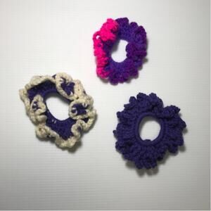 NWT Multicolor Handmade Crocheted Hair Scrunchie Set of 3